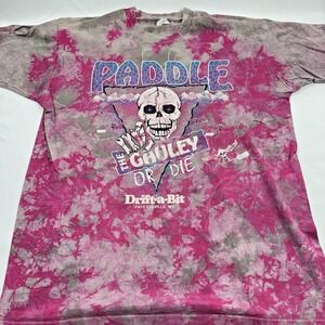 Vintage Dark Pink And Grey Tie Dye Single Stitch‎ Skeleton Shirt Size L